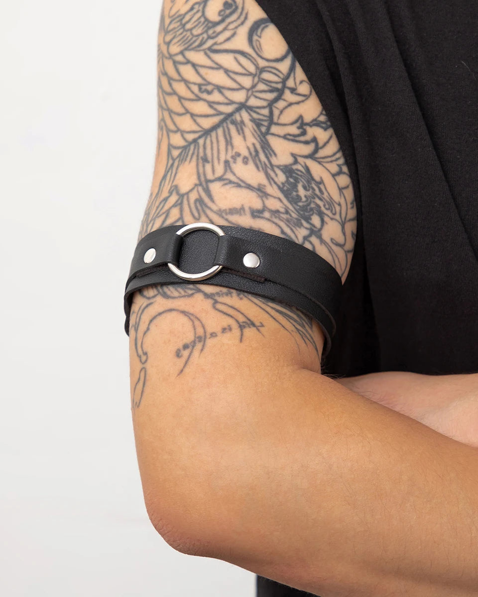 Punk Black Leather Upper Arm Cuff Bracelet Armband
