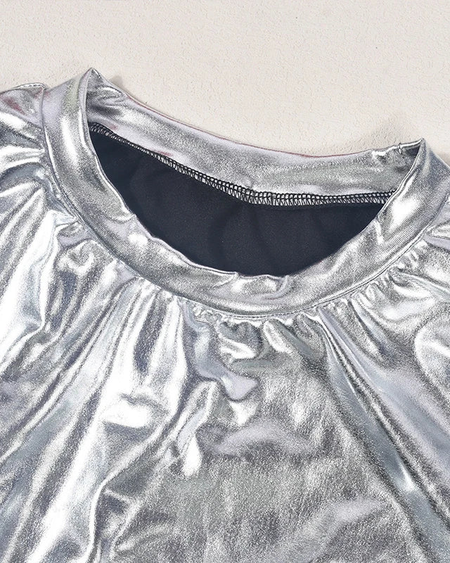 Silver Metallic Crop Top & Mini Skirt Set