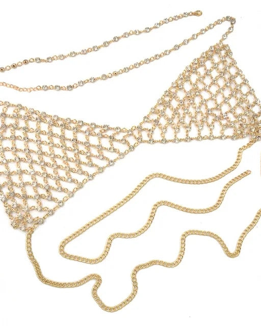 Bling Chain Bra womens revealing outfit gold