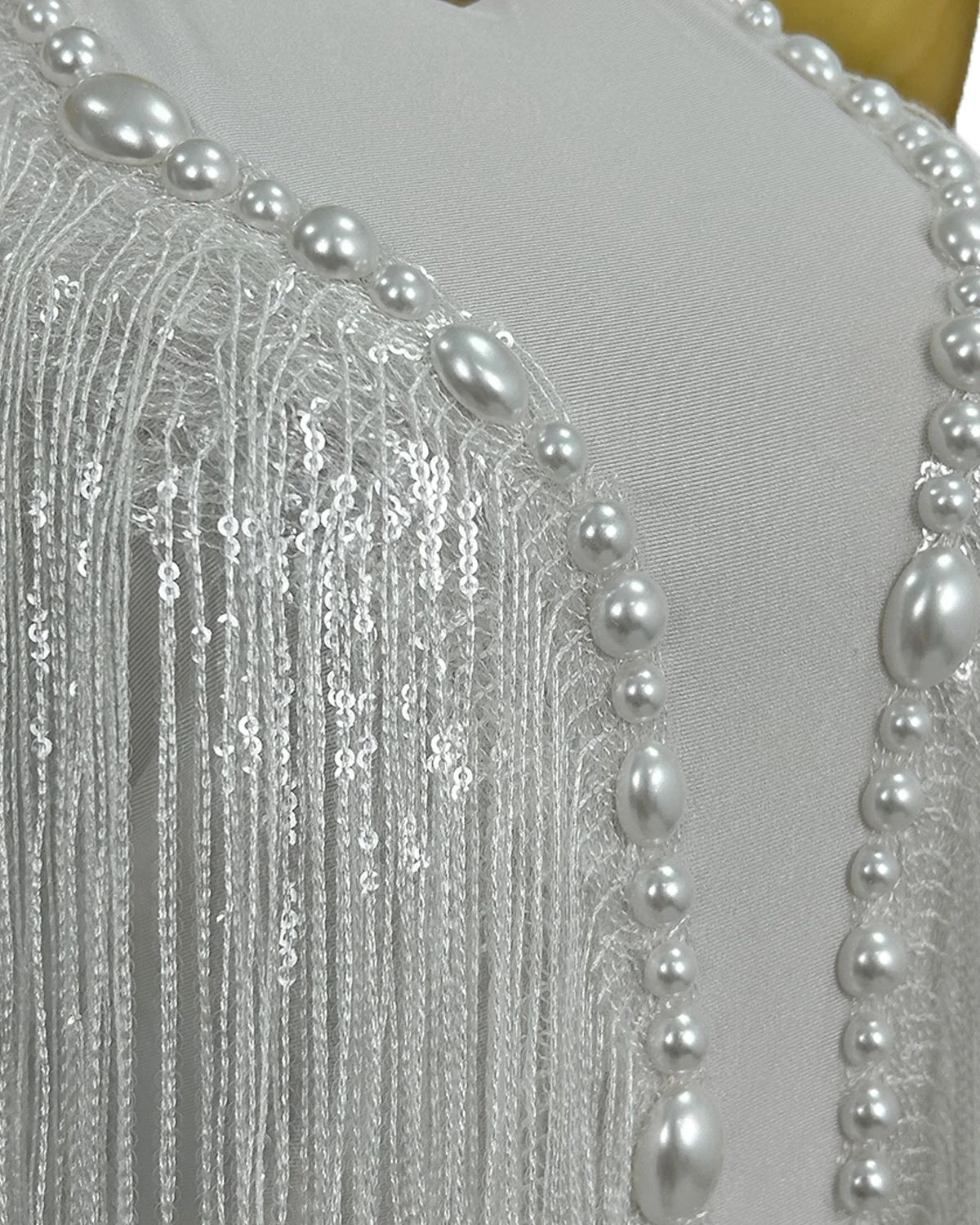 White Tassel Pearl Sequin Fringe Bodysuit