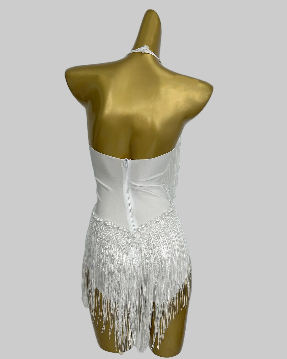 White Tassel Pearl Sequin Fringe Bodysuit