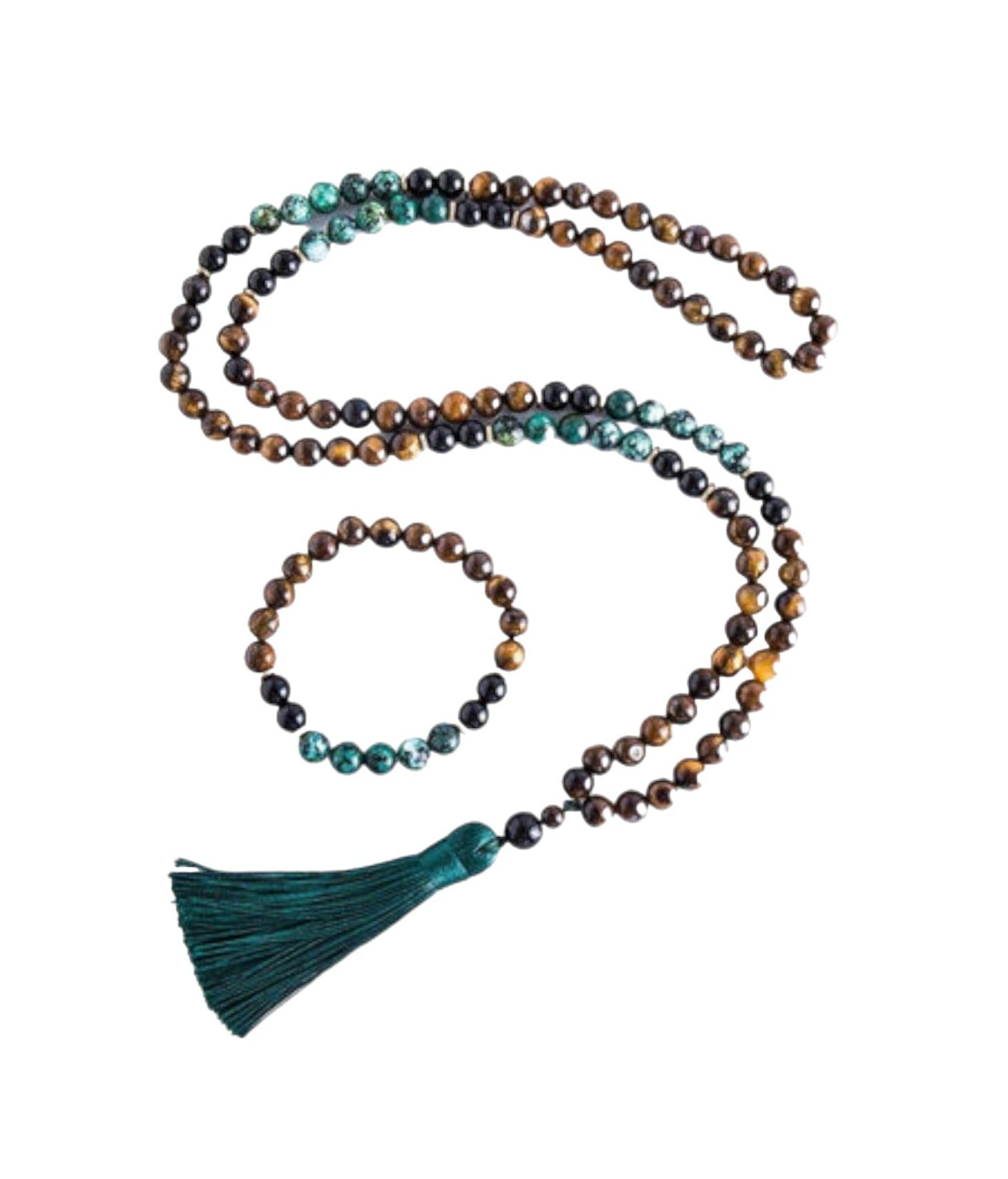 Yellow Tiger Eyes Turquesa Africana Black Onyx Japamala Set Meditation Yoga Spirit Jewelry 108 Mala Beaded Tassel Necklace