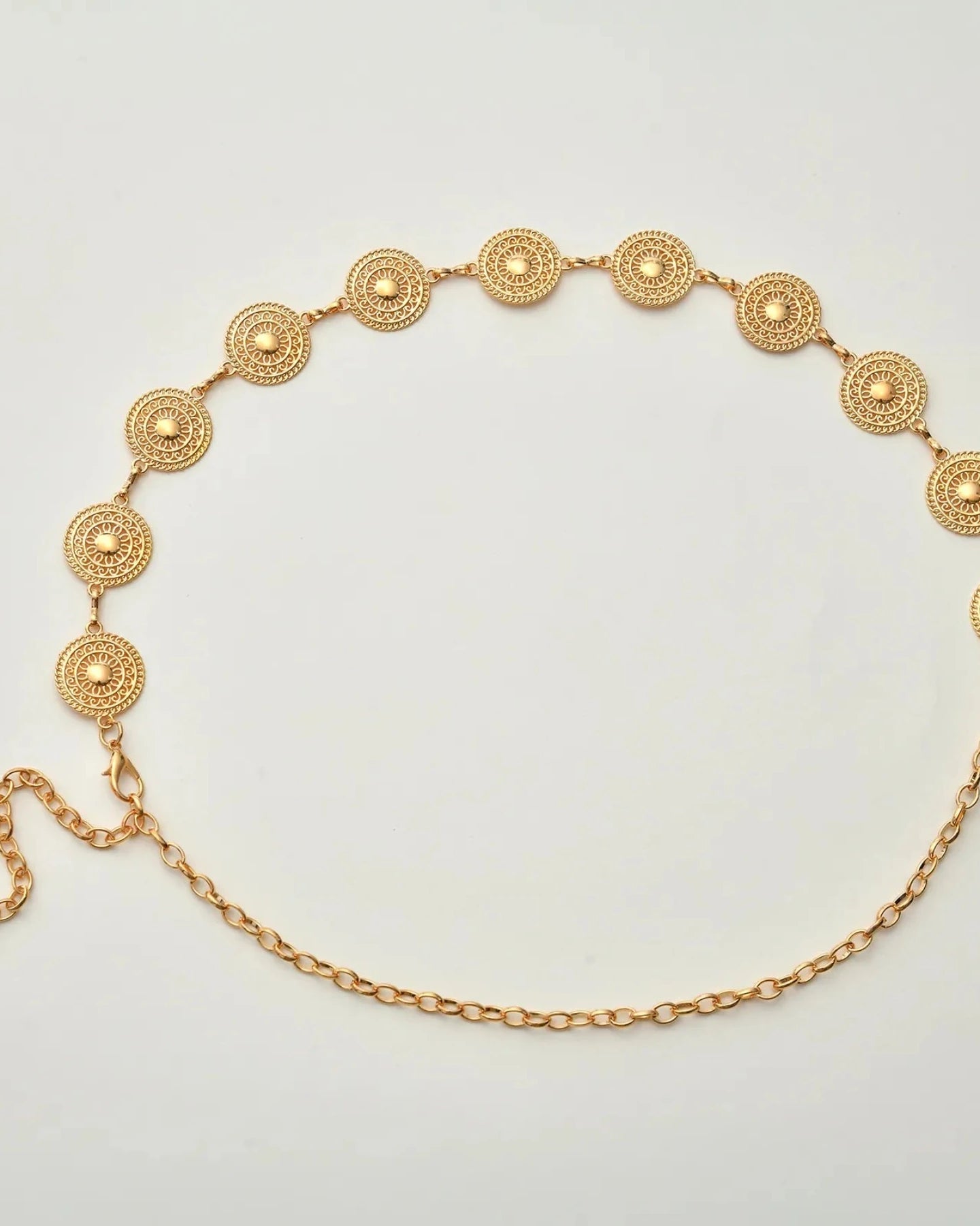 Gold Adjustable Buckle Long Waist Belt Dress Body Chain Carved Metal Ring festival outfit fashion