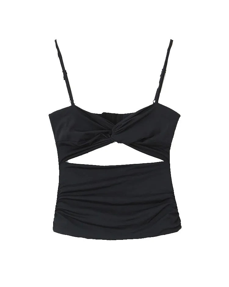 black Backless Ruched Top