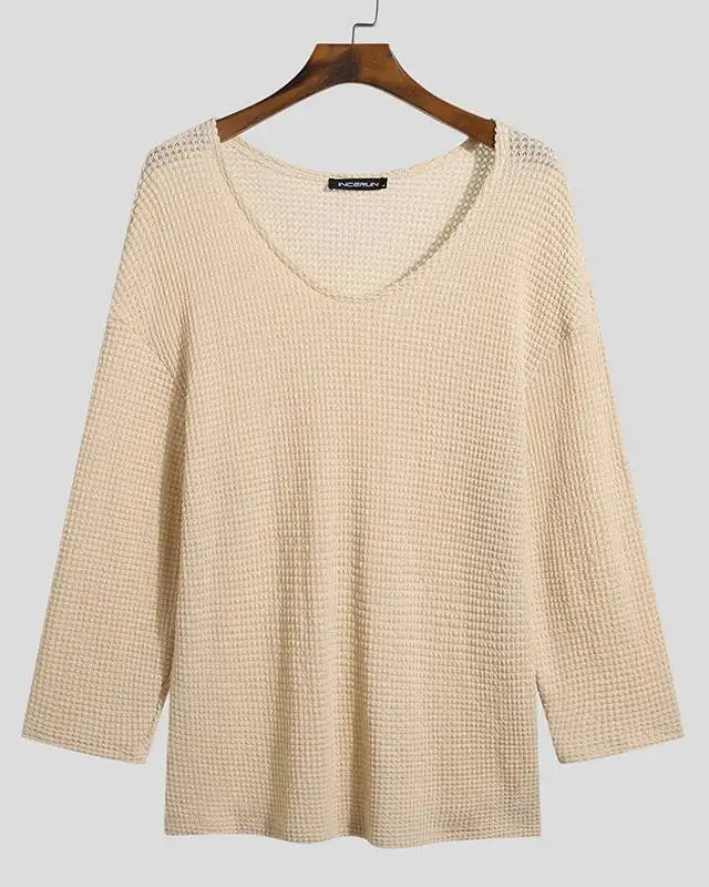 Beige Long Sleeve Thin Knitted Sweater