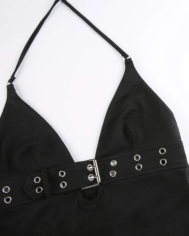 Black Backless Crop Top