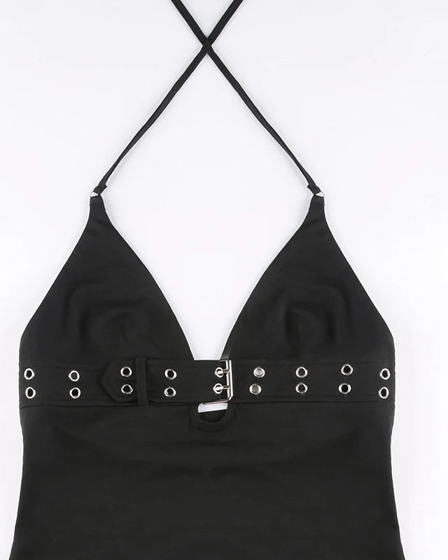 Black Backless Crop Top