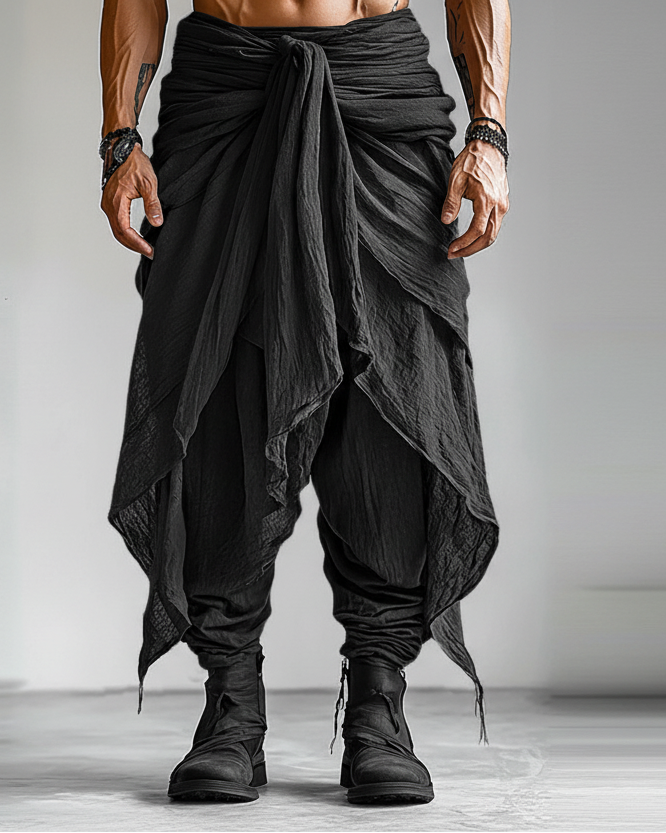 Pantalon ample Homme noir avec un design unique drapé pour un style festival.