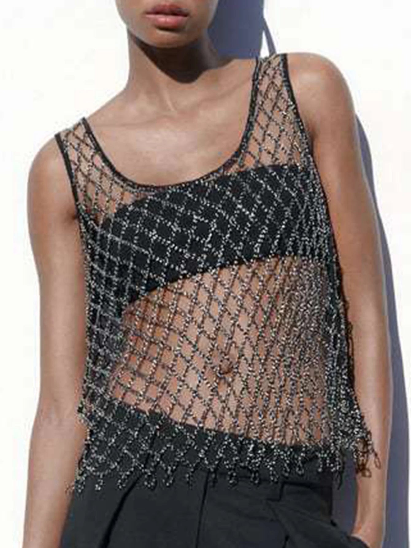 Black Black See Through Mesh Tank Top