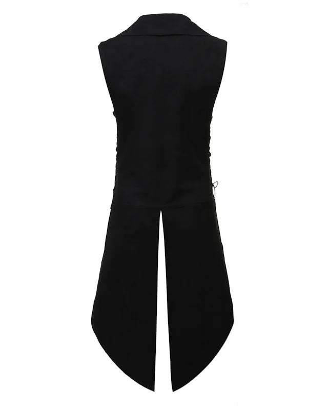 Haut gilet cosplay en similicuir noir avec un design unique dans le dos, idéal pour les tenues de rave et de festival.