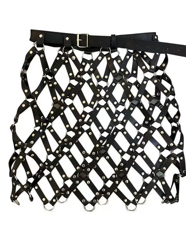 Black Faux Leather Grid Mini Skirt