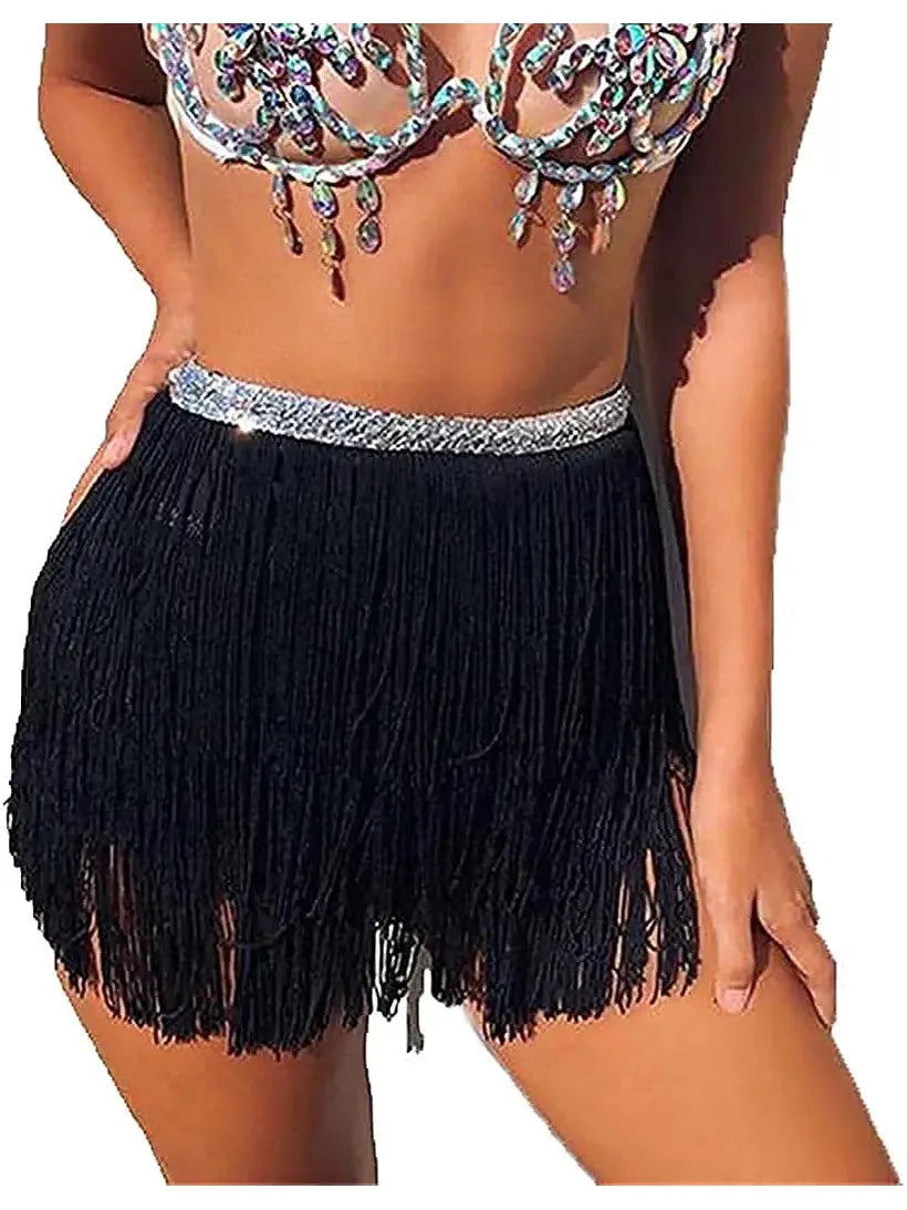 Black Fringe Sparkle Skirt