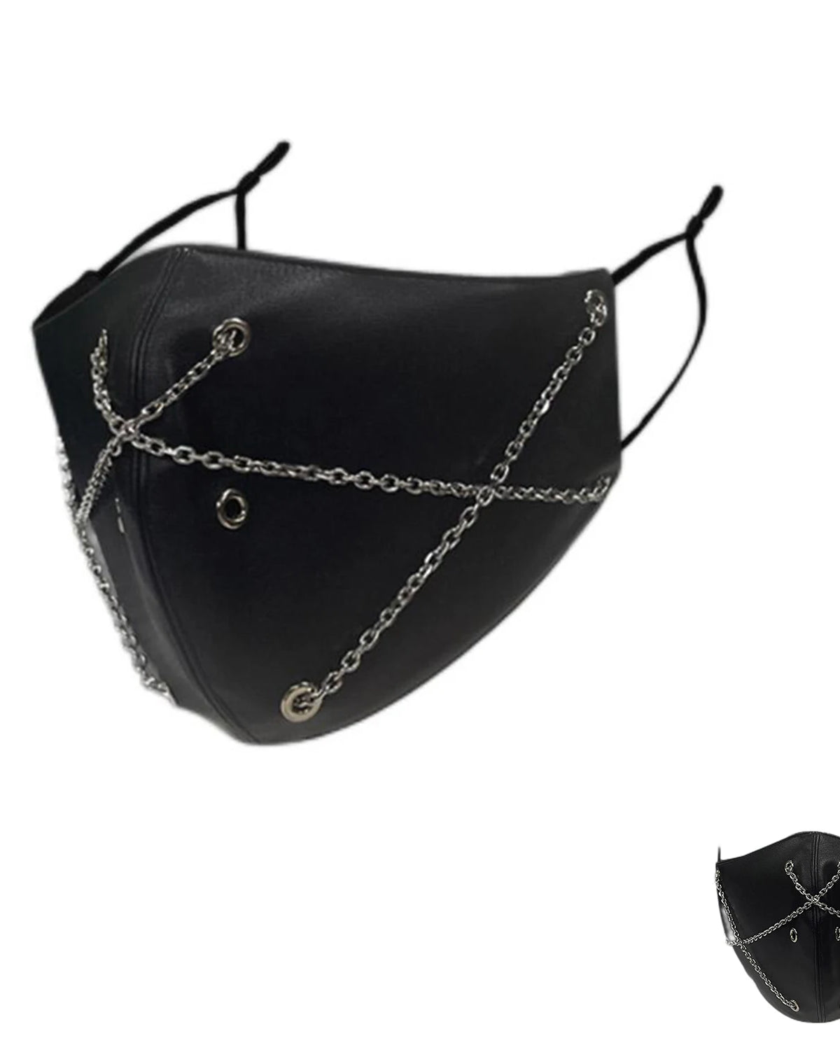 masque facial steampunk en cuir en gros plan avec chaînes et textures détaillées