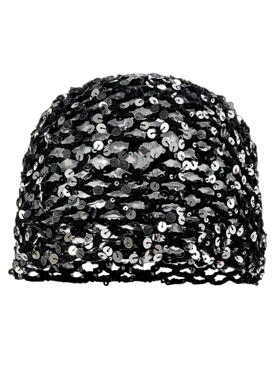 Cuffia nera in rete con paillettes