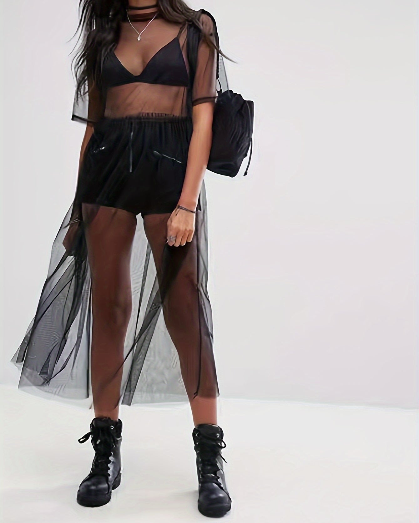 Black Mesh Sheer Dress