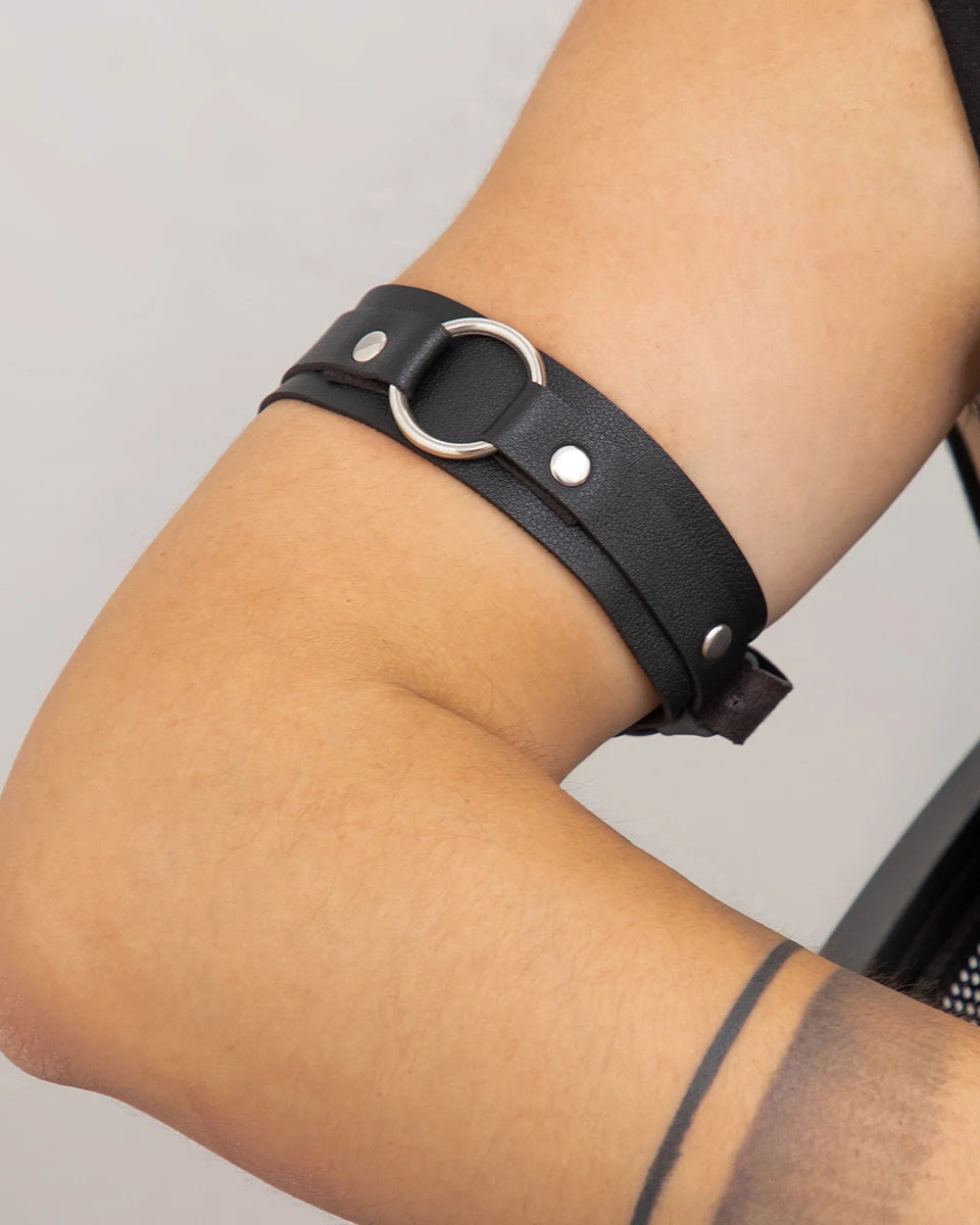 Black Punk Black Leather Upper Arm Cuff Bracelet Armband