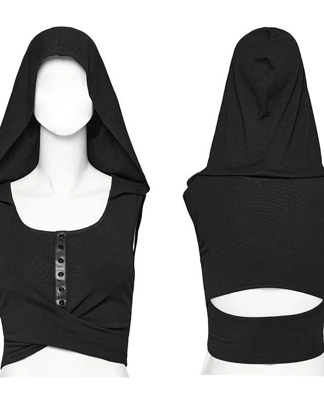 Black Punk Rave Hooded Vest
