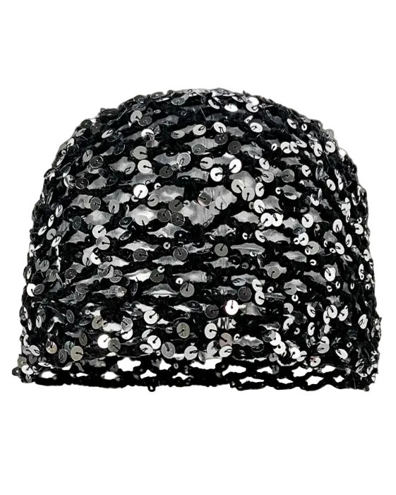 Gorro de malla negra con lentejuelas