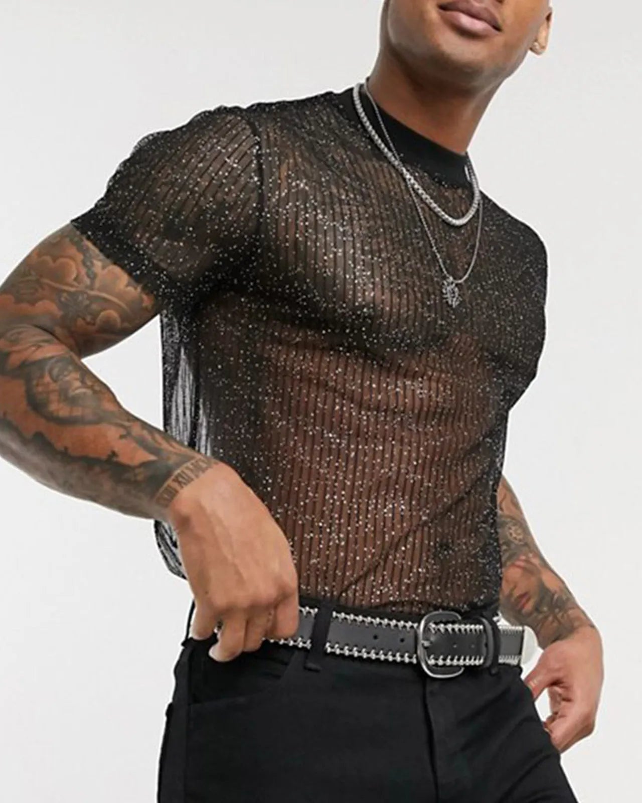 Black Shiny Mesh T-Shirt
