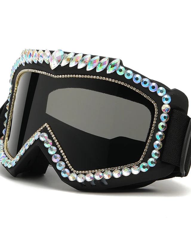Steampunk Oversized Diamond Rhinestones Ski Goggles