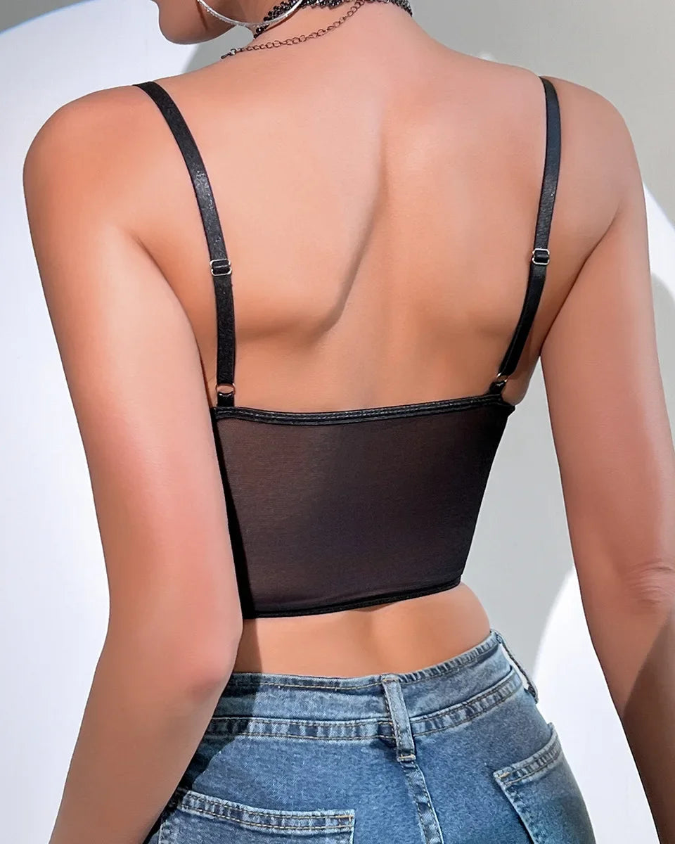 Back view of a stylish Tank Top Sequin with adjustable straps, perfect for adding sparkle to outfits.