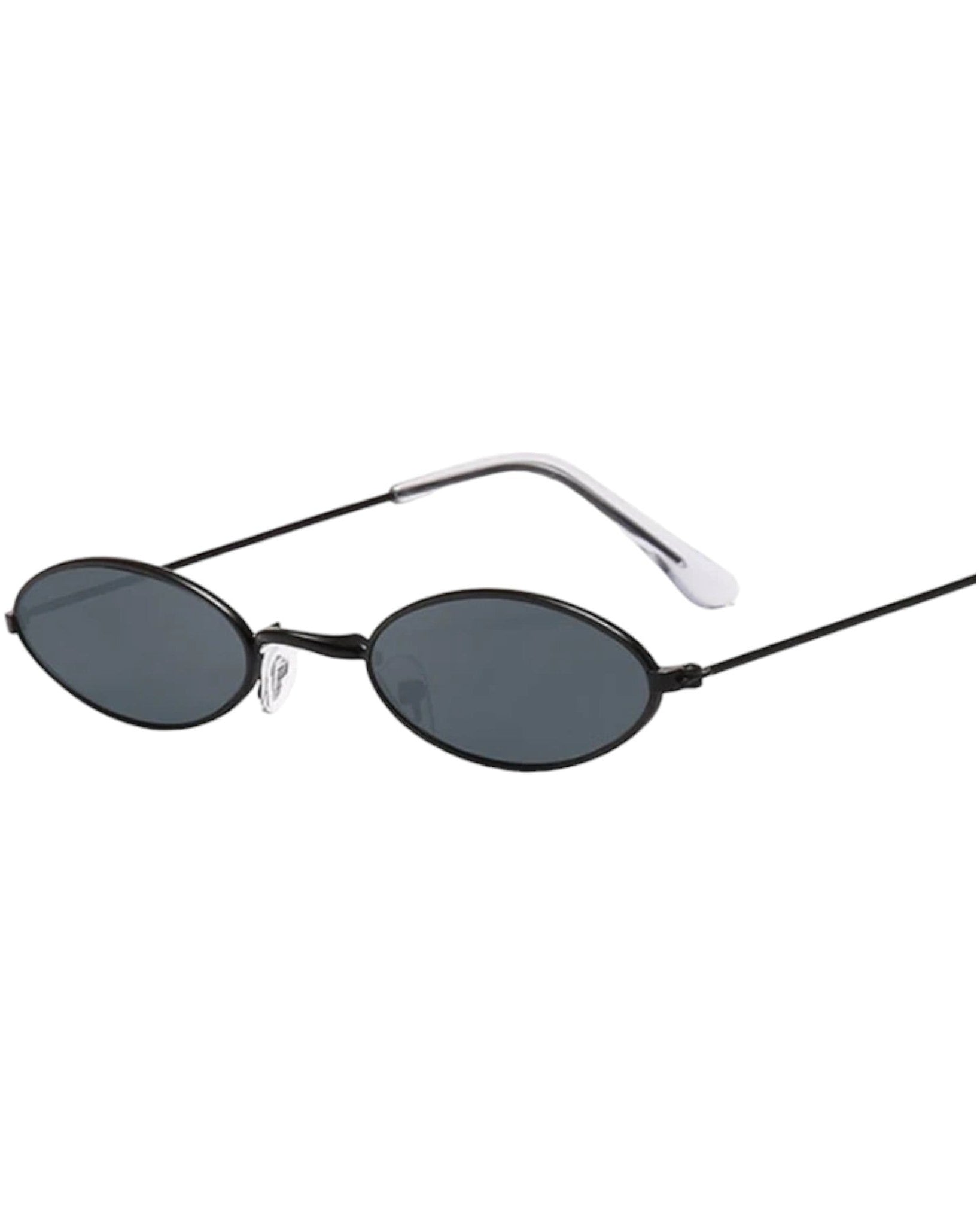 black lens black frame Retro Oval Sunglasses