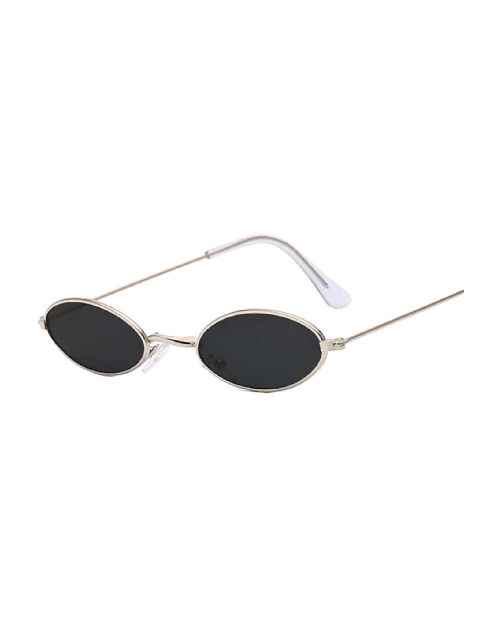black lens silver frame Retro Oval Sunglasses