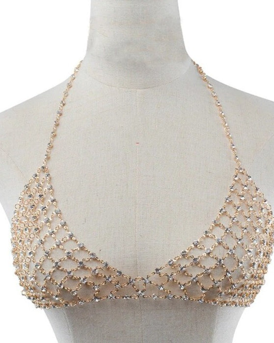Bling Chain Bra womens revealing outfit gold