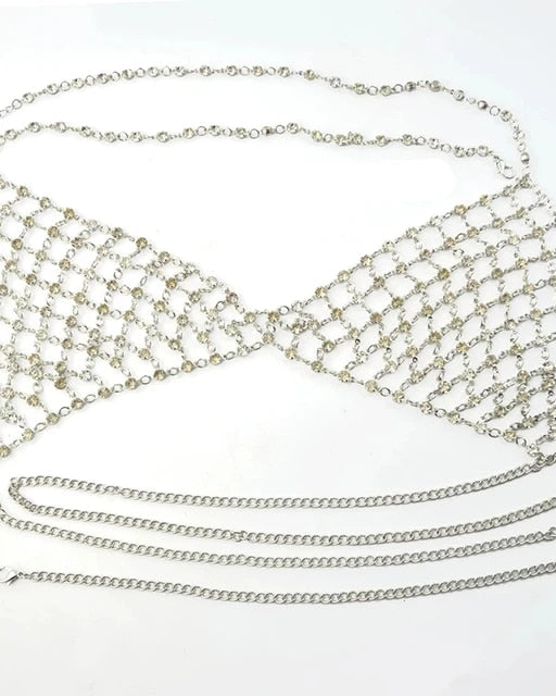 Bling Chain Bra womens revealing outfit silver