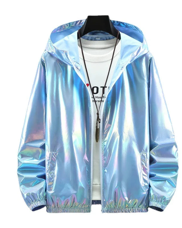 Blue Holographic Reflective Hooded Jacket