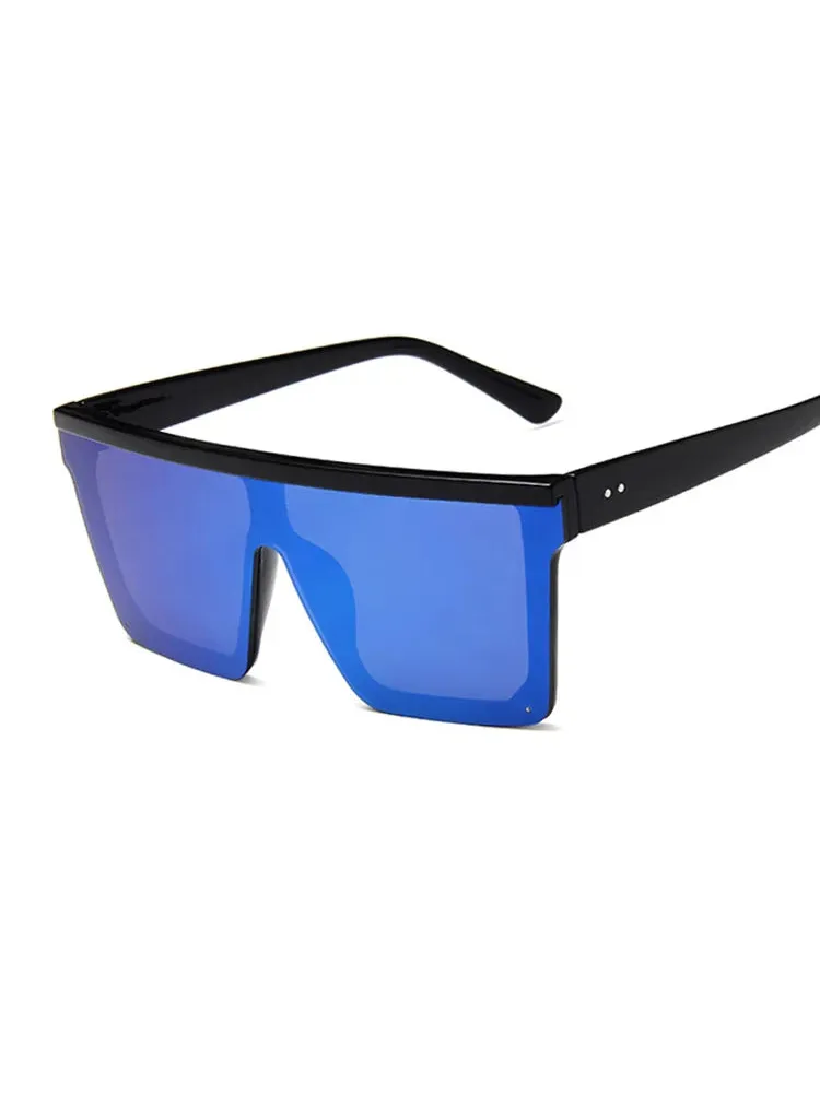 Lunettes de Soleil carrées surdimensionnées à verres bleus
