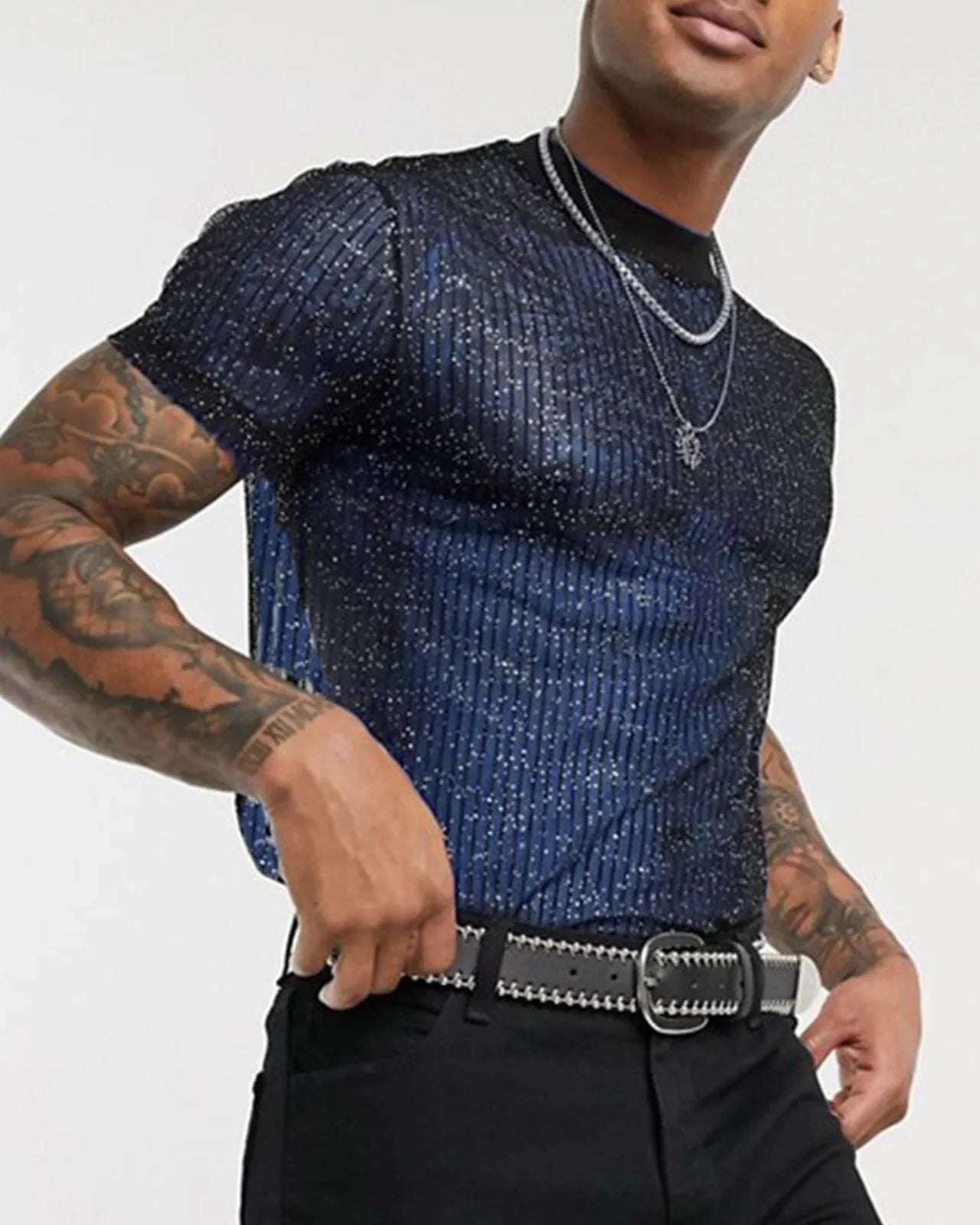 Blue Shiny Mesh T-Shirt