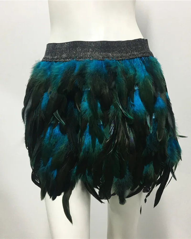 blue Feather Elastic Waist Skirt