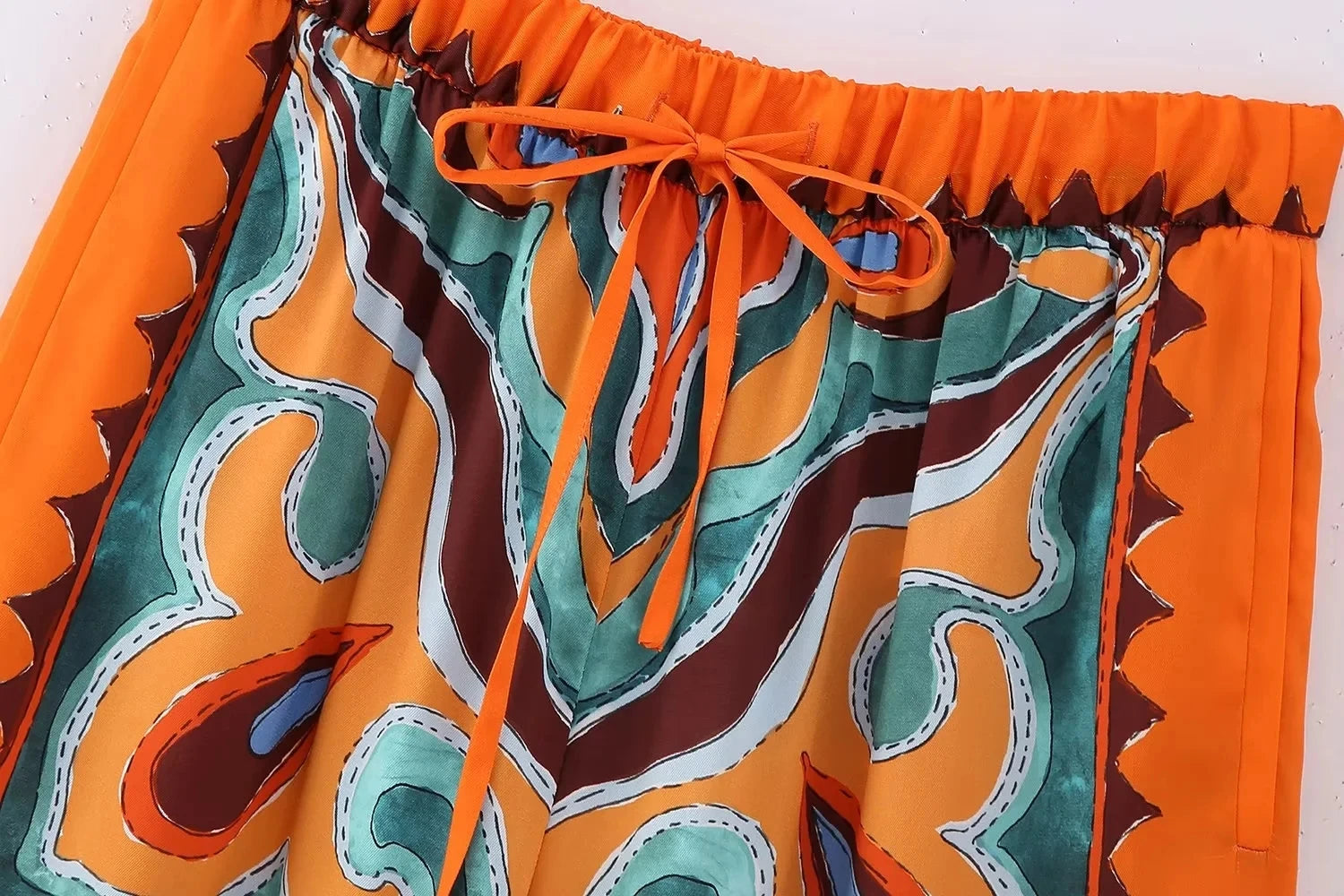 orange blue green Boho Style Set print dress Strapless Lace-up Top High Waist Straight Long Pants Fashion Festival Outfits Concert Rave Party