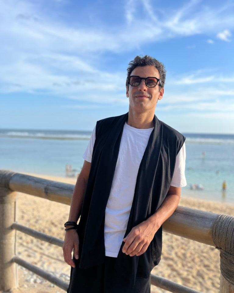 black Boho Style Sleeveless Cardigan Jacket Vest