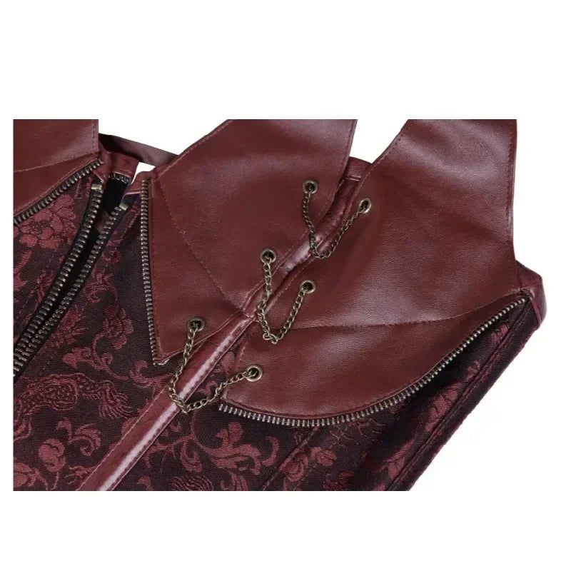Costumes Faux Leather Top with decorative stitching and zipper detail for a bold fashion statement.