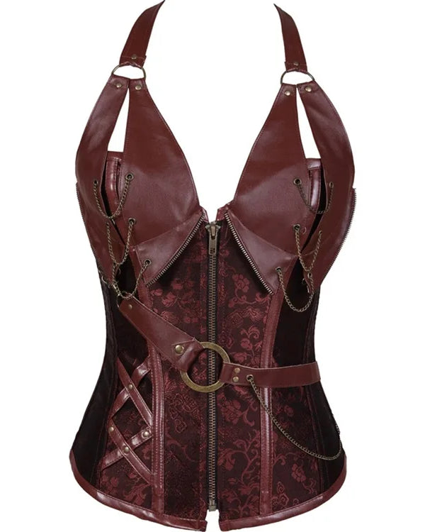 Costumes Faux Leather Top featuring edgy design with chains and a fitted silhouette, perfect for bold style.