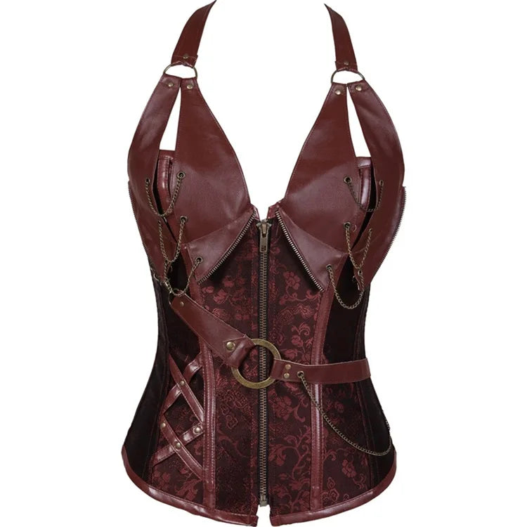 Costumes Faux Leather Top featuring edgy design with chains and a fitted silhouette, perfect for bold style.