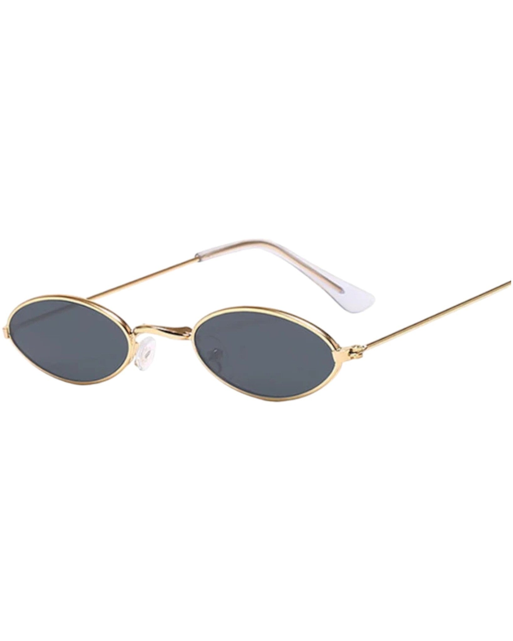 black lens gold frame Retro Oval Sunglasses
