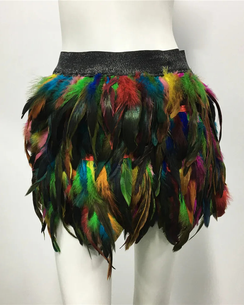 colorful Feather Elastic Waist Skirt