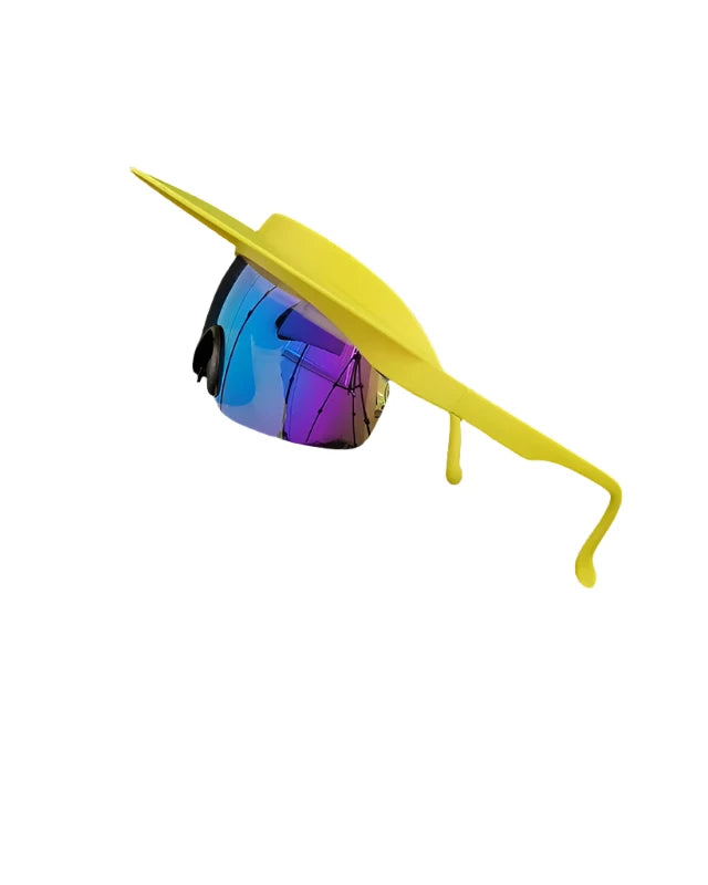 yellow frame blue lens Cycling Sunglasses with Visor Festival Outfit Fashion Concert Rave outfits