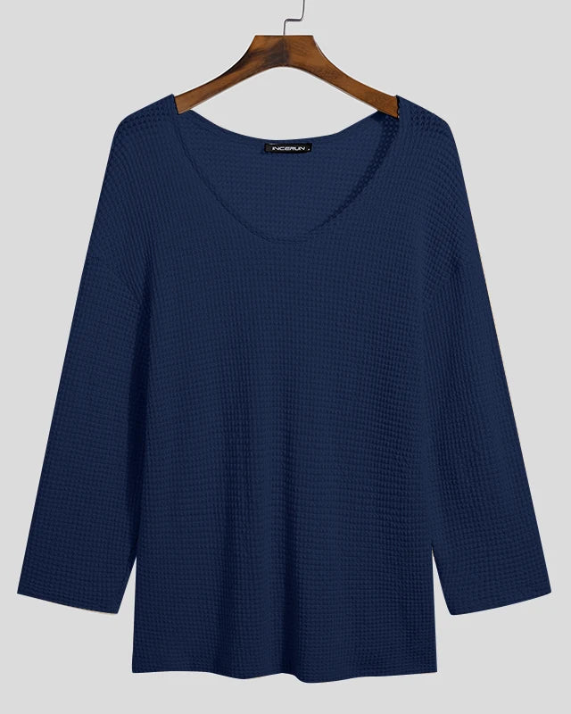 Dark Blue Long Sleeve Thin Knitted Sweater