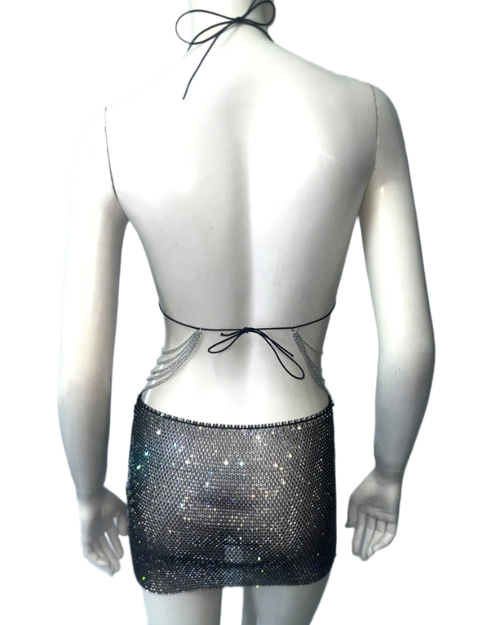 Diamond Fishnet Skirt Set with Chain Tassel