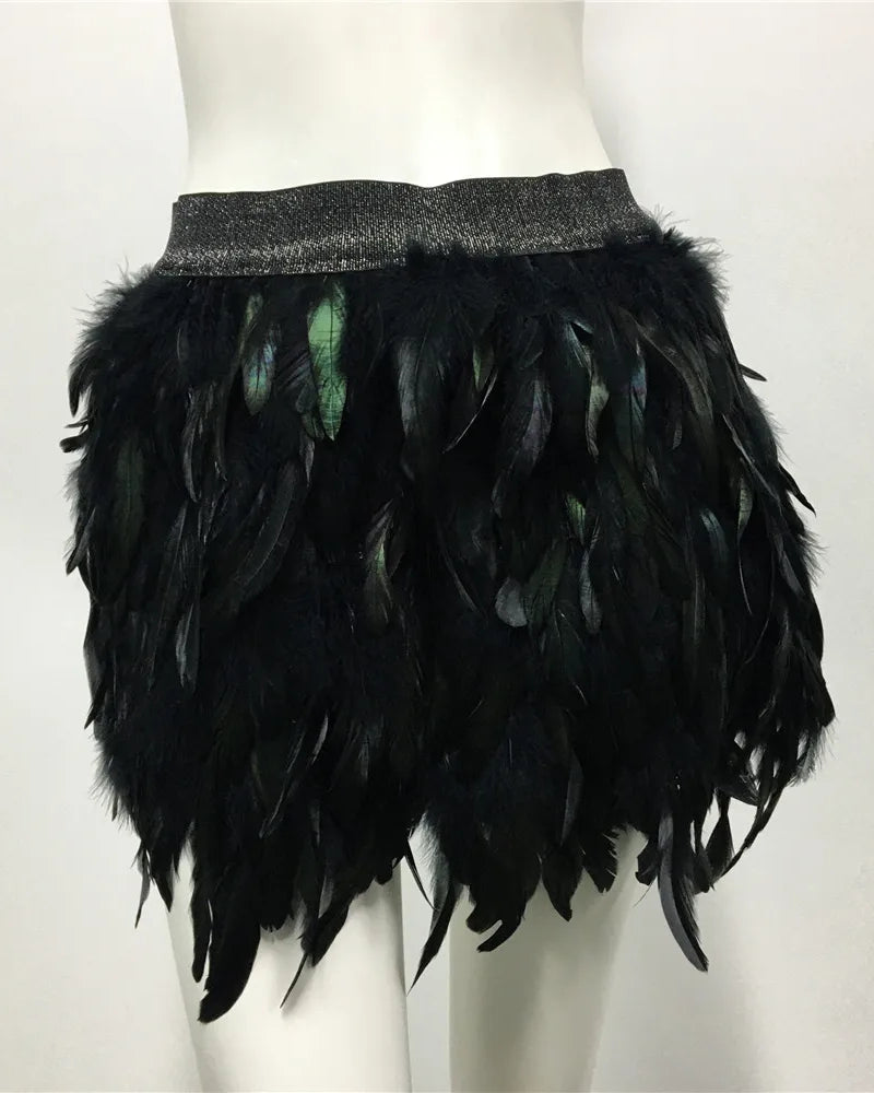 black Feather Elastic Waist Skirt