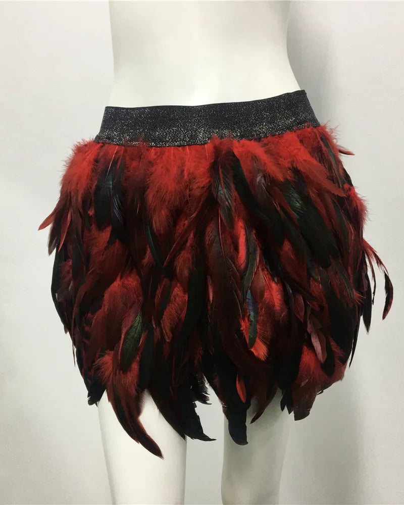 red Feather Elastic Waist Skirt