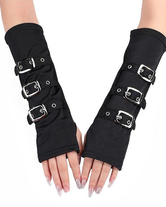 Fingerless Eyelet Ribbon Elbow Gloves
