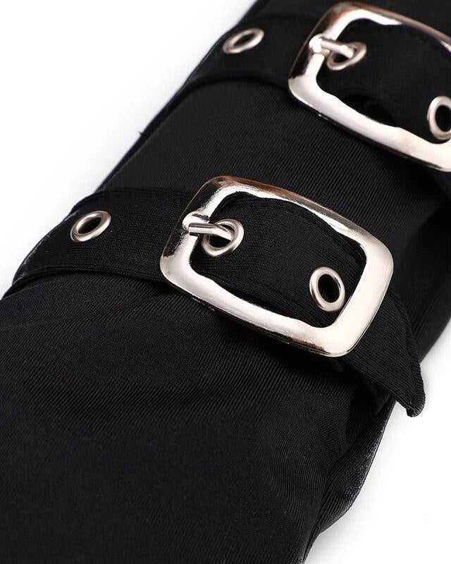 Fingerless Eyelet Ribbon Elbow Gloves