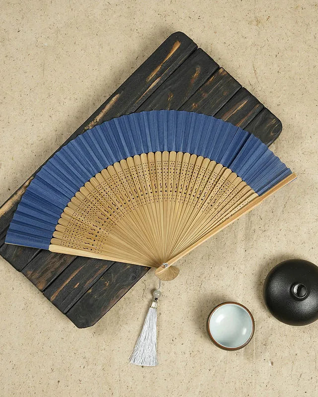 Blue Folding Hand Fan festival outfit