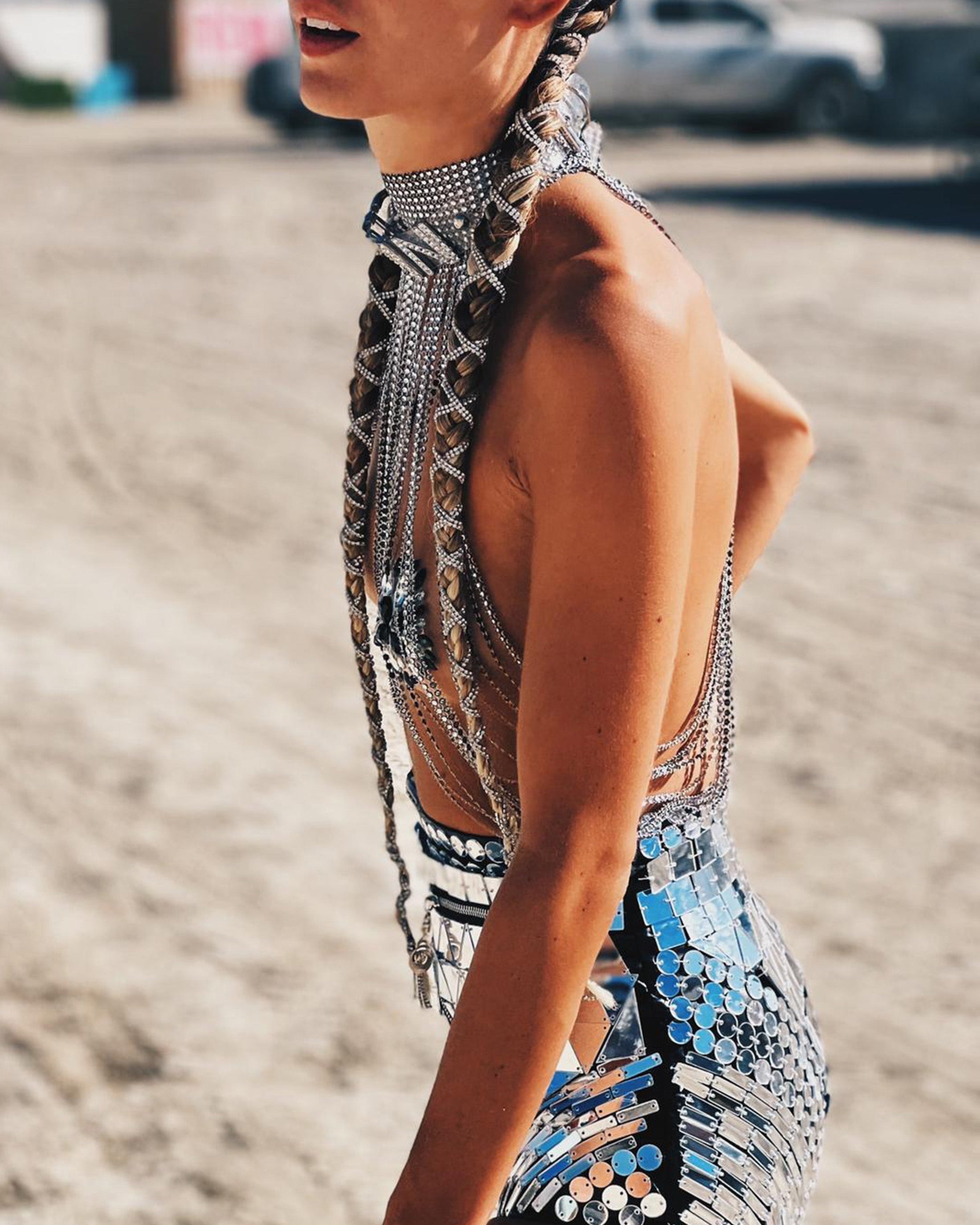 Futuristic Mirror Bra and Short Set