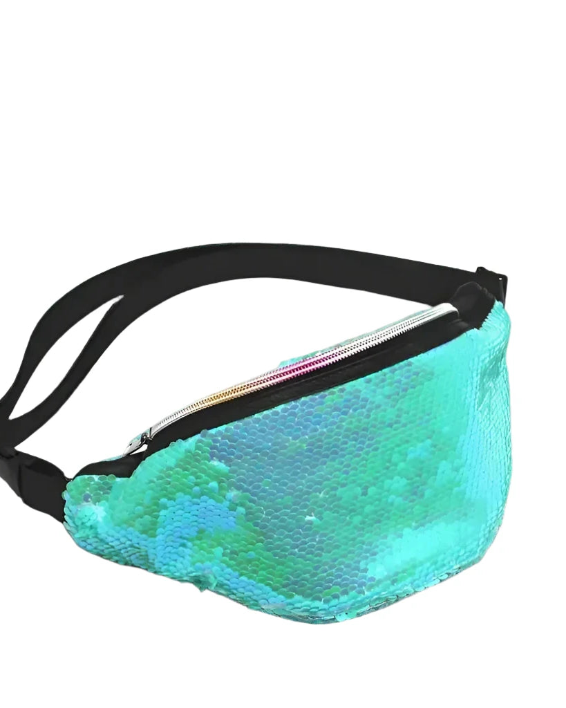 Blue Green Sequins Waist Bag